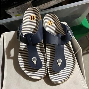 Birkenstock Navy and White Striped Sandals